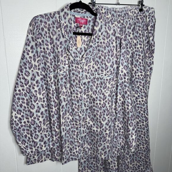 Victoria’s Secret Women’s Leopard Print Flannel Cotton Pajamas Purple XL NWT - Picture 3 of 5